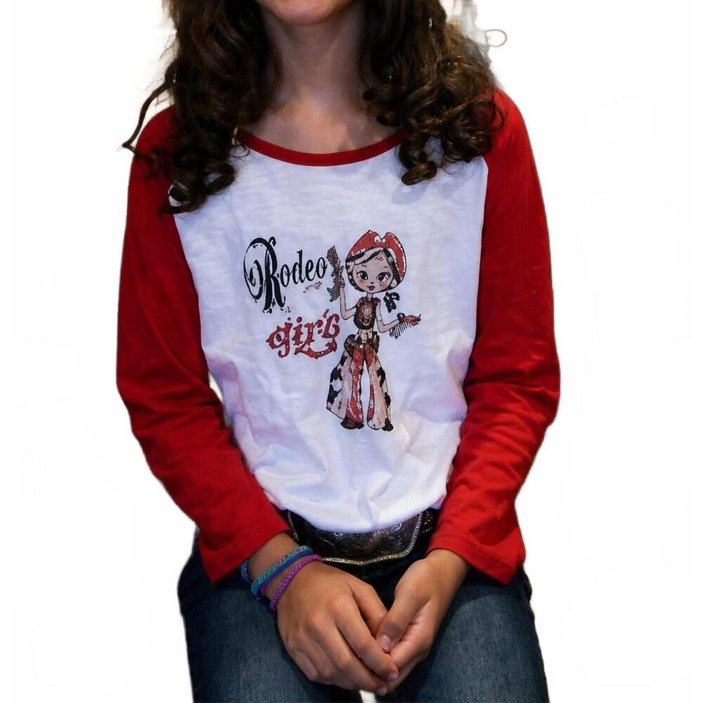NEW RED BARN girls rodeo 1947 baseball tee in white, red